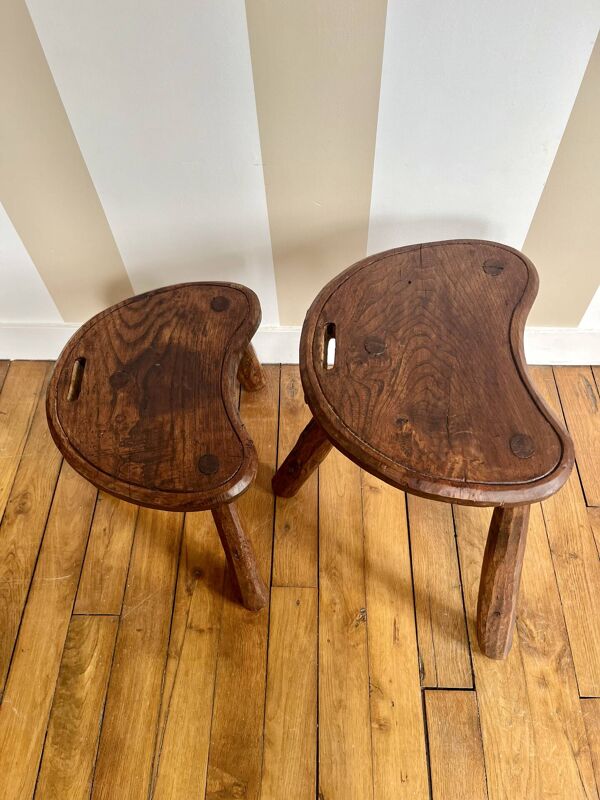 Paire de tabourets tripodes anciens