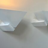Pair of vintage geometric wall lights, matte white, France 1970