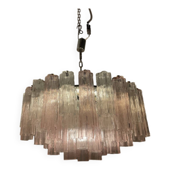 Grand lustre Tronchi clair rose en verre de Murano années 1970