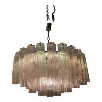 Large Murano Glass Pink Clear Tronchi Chandelier 1970’s