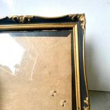 Cadre antique en bois noir et or 24 cm x 16 cm verre convexe