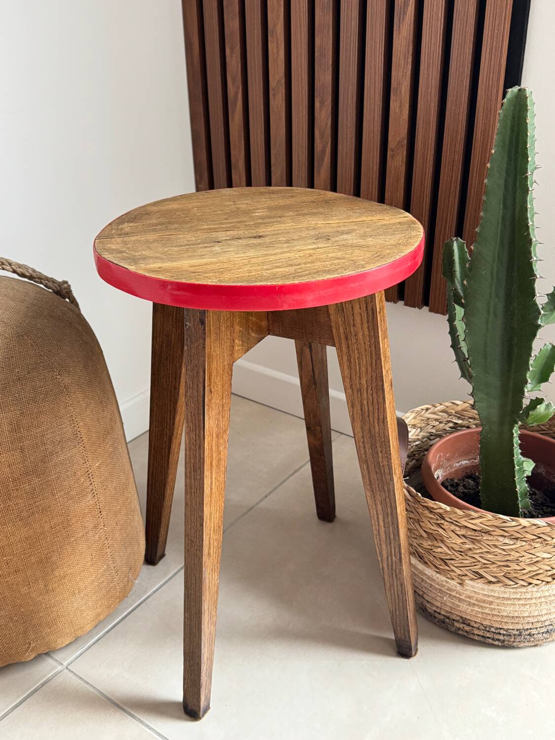 Vintage round wooden stool