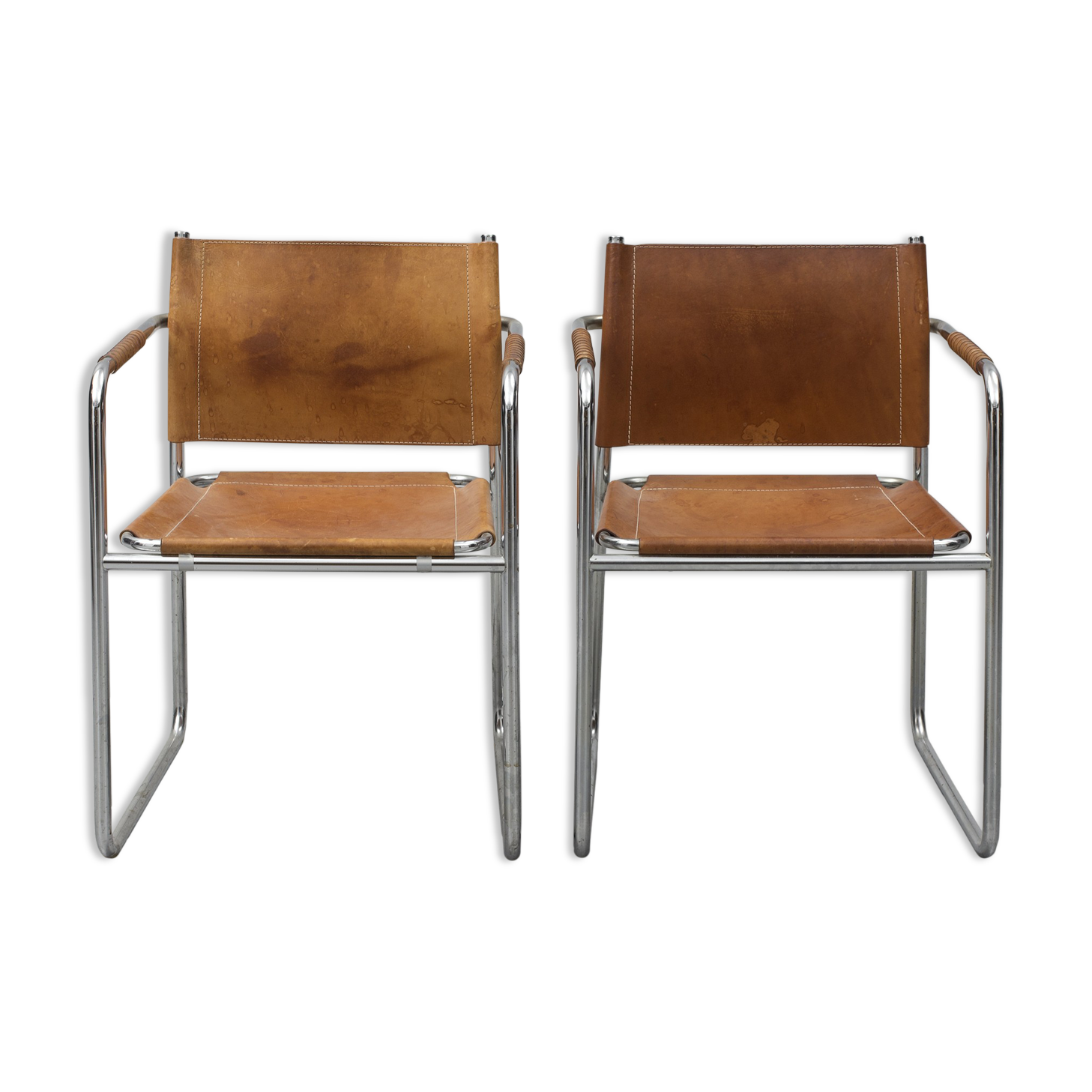 Pair of armchairs model admiral in chrome and leather  by Karin Mobring for Ikea, Sweden, 1970s