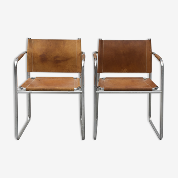 Paire de fauteuils modèle amiral en chrome et cuir par Karin Mobring pour Ikea, Suède, 1970s