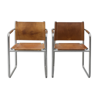Pair of armchairs model admiral in chrome and leather  by Karin Mobring for Ikea, Sweden, 1970s