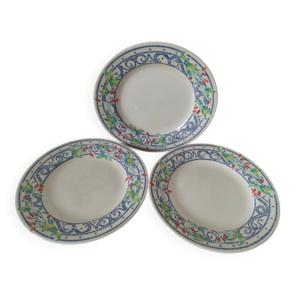 3 plates Churchill England mosaic and floral design