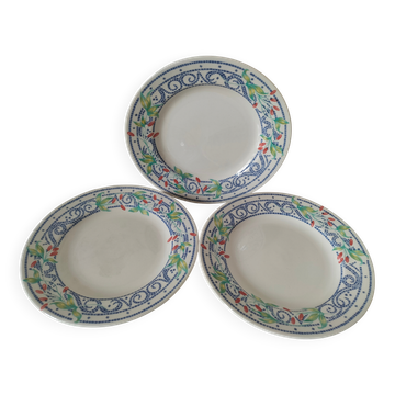 3 plates Churchill England mosaic and floral design