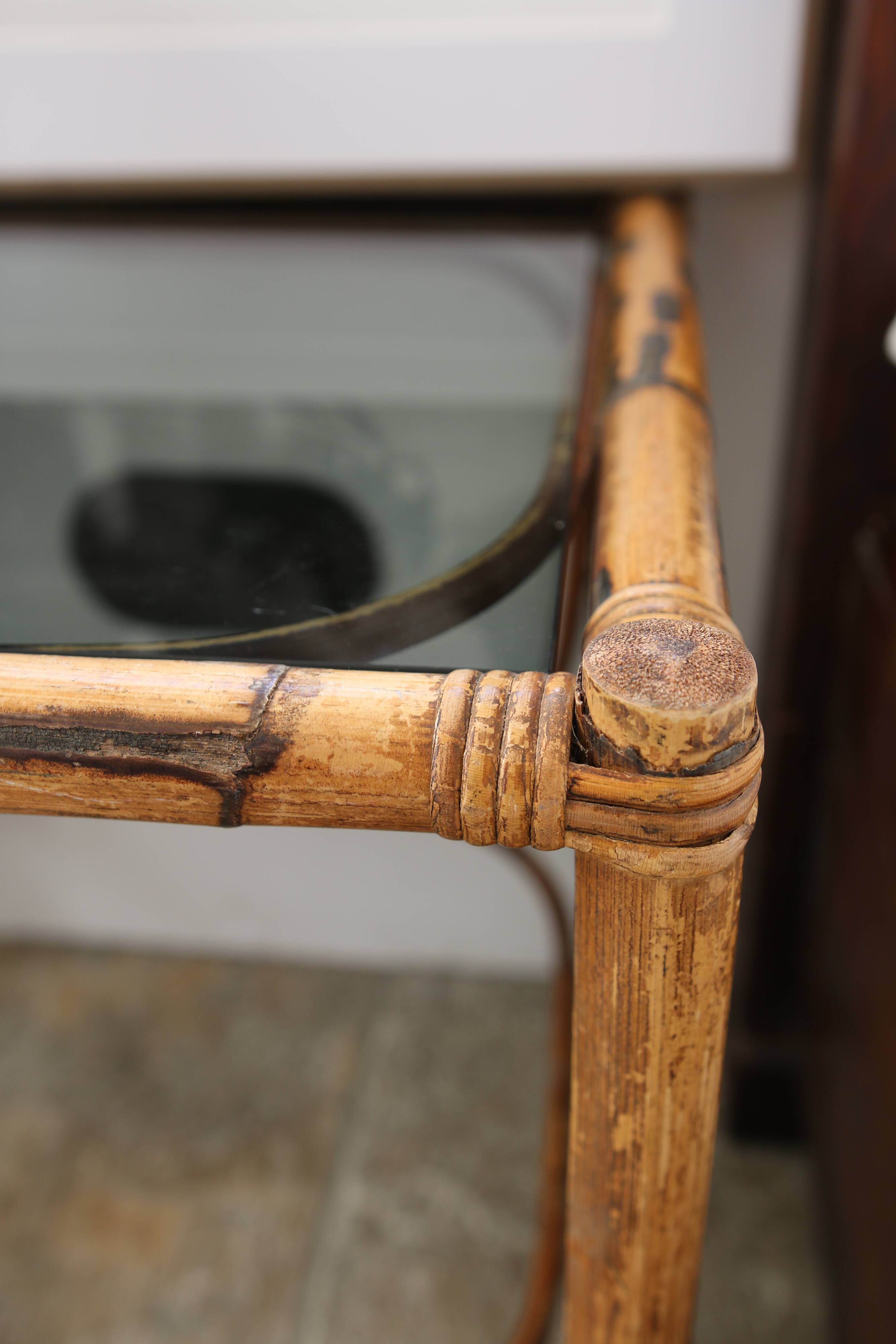 Vintage smoked glass bamboo table
