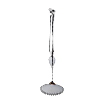 White ceramic rise and fall system with opaline lampshade