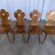 Set of 4 Farmhouse Tyrolean Chair with Heart Cutout Back / 1970s Vintage Di