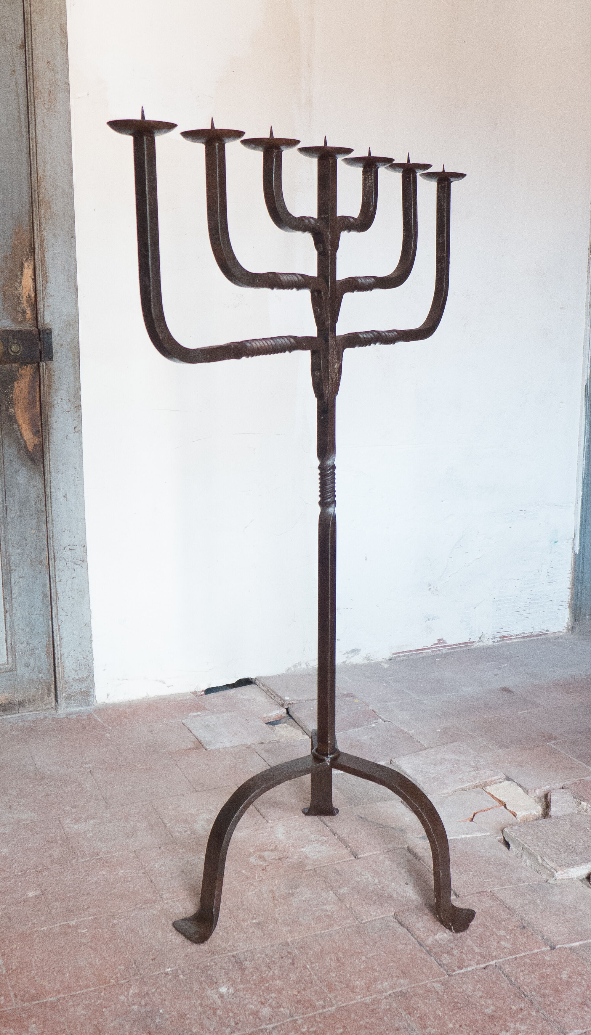 Large wrought iron candlestick, candle holder, candle, Menorah, brutalis