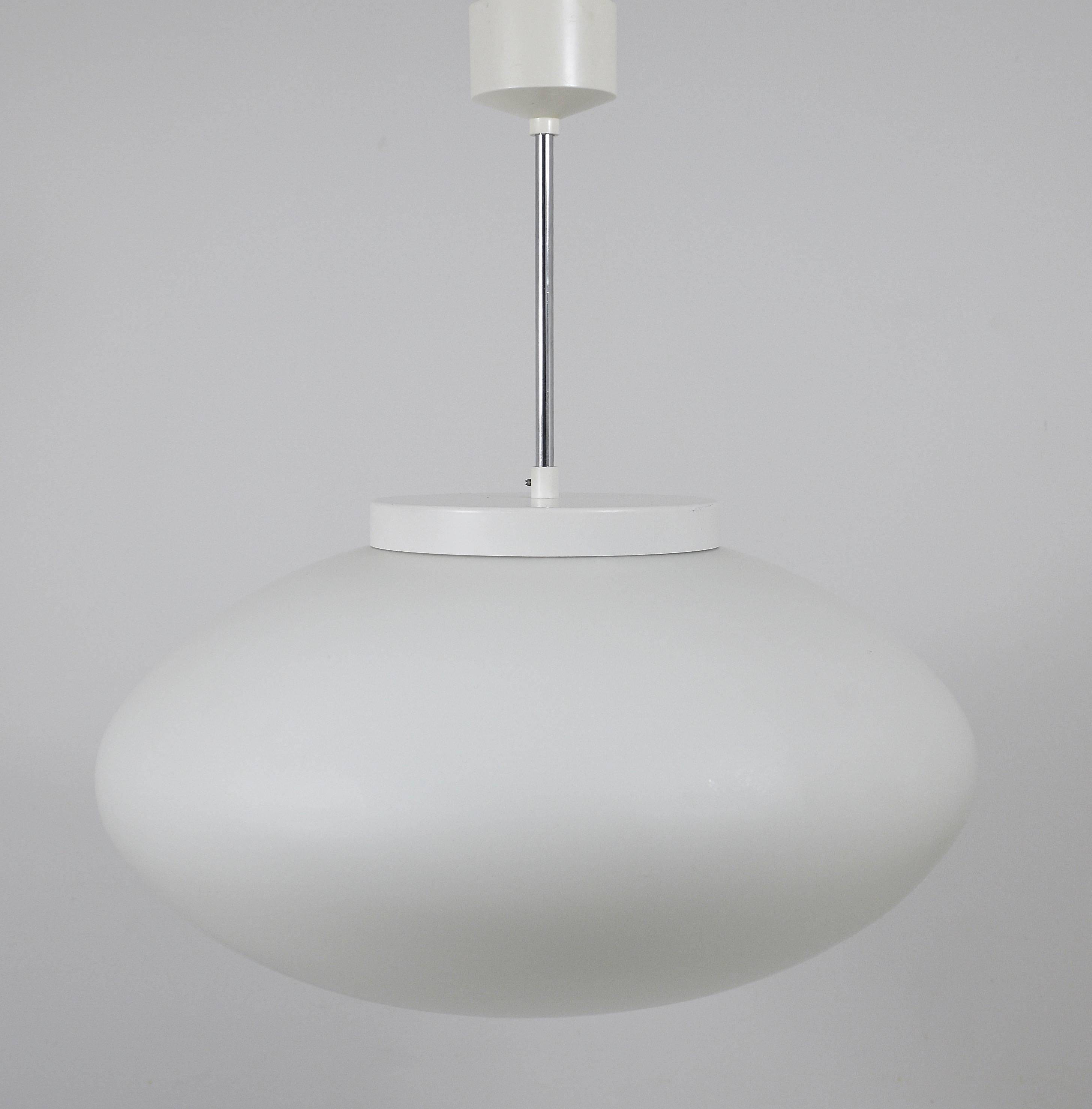 Up to 40 huge elliptical opaline glass pendants, in the style of Lisa Johansson-Pape.