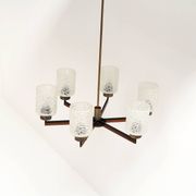 Vintage Philips 6-Light Chandelier in Brass, Teak & Black Metal