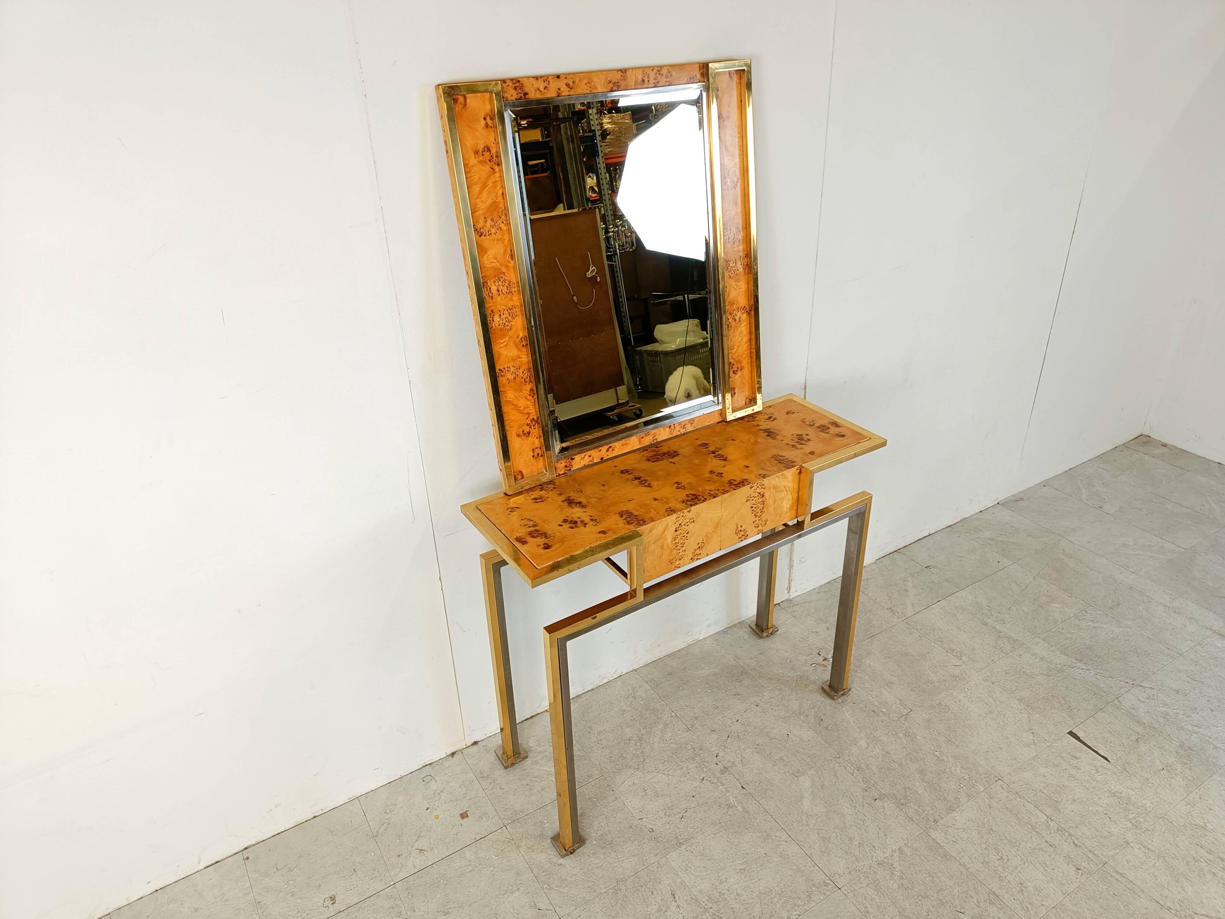 Vintage burl wood console with mirror, 1970s