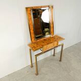 Console vintage en loupe avec miroir, 1970