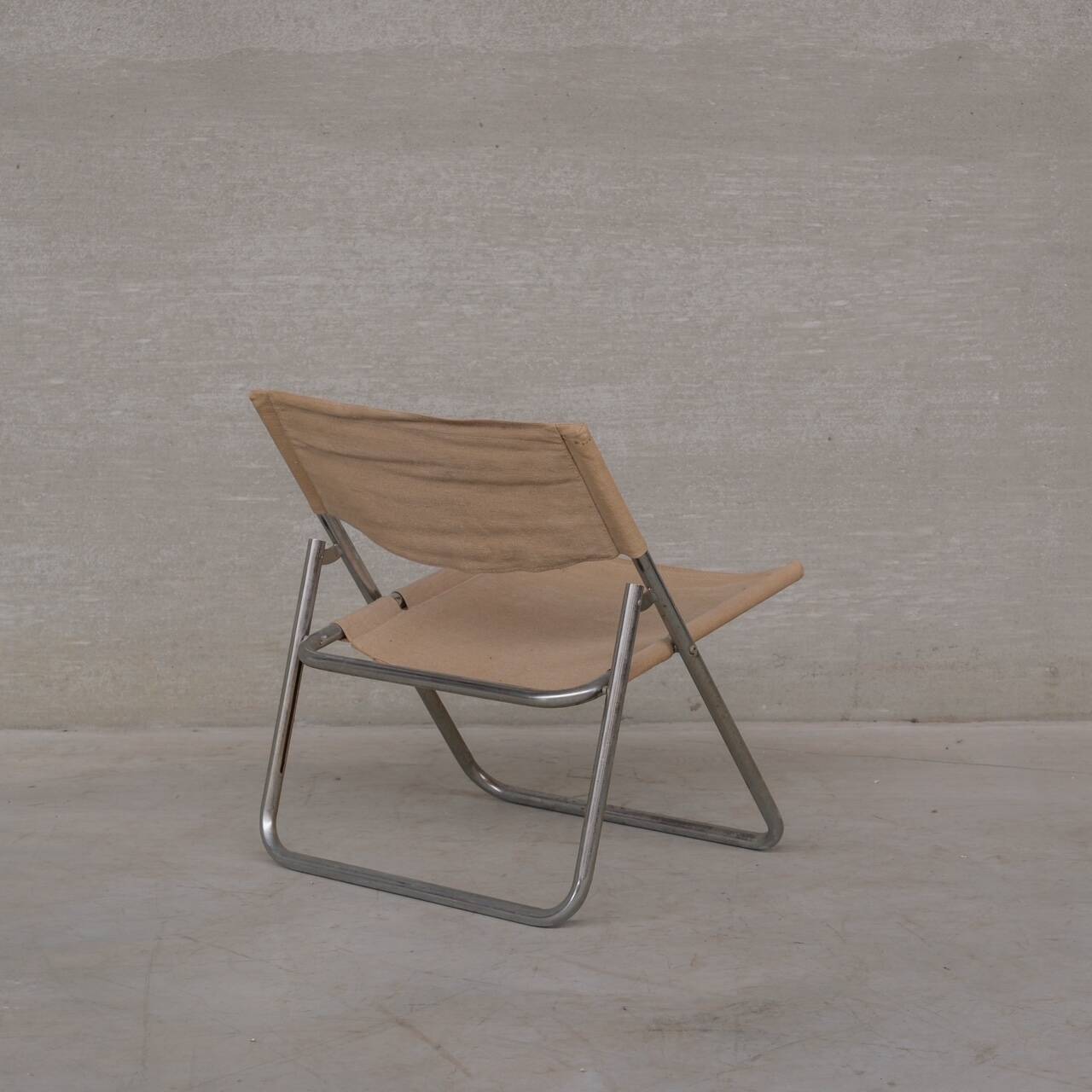 Niels Gammelgaard 'Cox' Folding Linen Mid-Century Chrome Lounge Chair