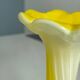 Yellow flower-shaped vase, vintage opaline glass, home decor, spring.