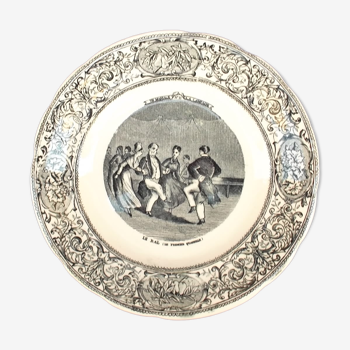 Decorative porcelain plate of gien "in marriage" n ° 11 le bal