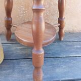 Solid wood turned tripod stool with 2 seats, 1970