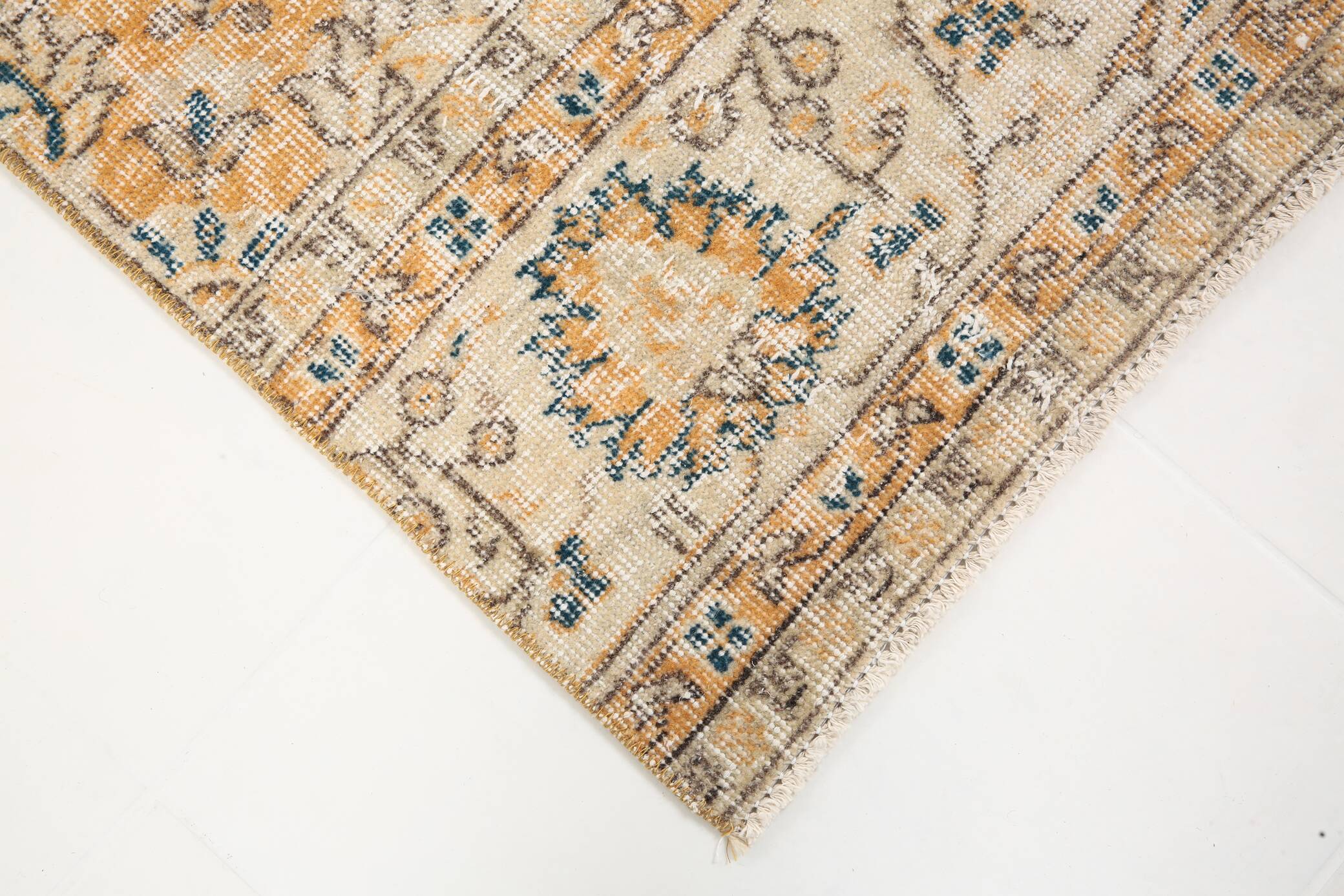 2x10 Orange & Navy Blue Floral Vintage Runner Rug, 73x297Cm