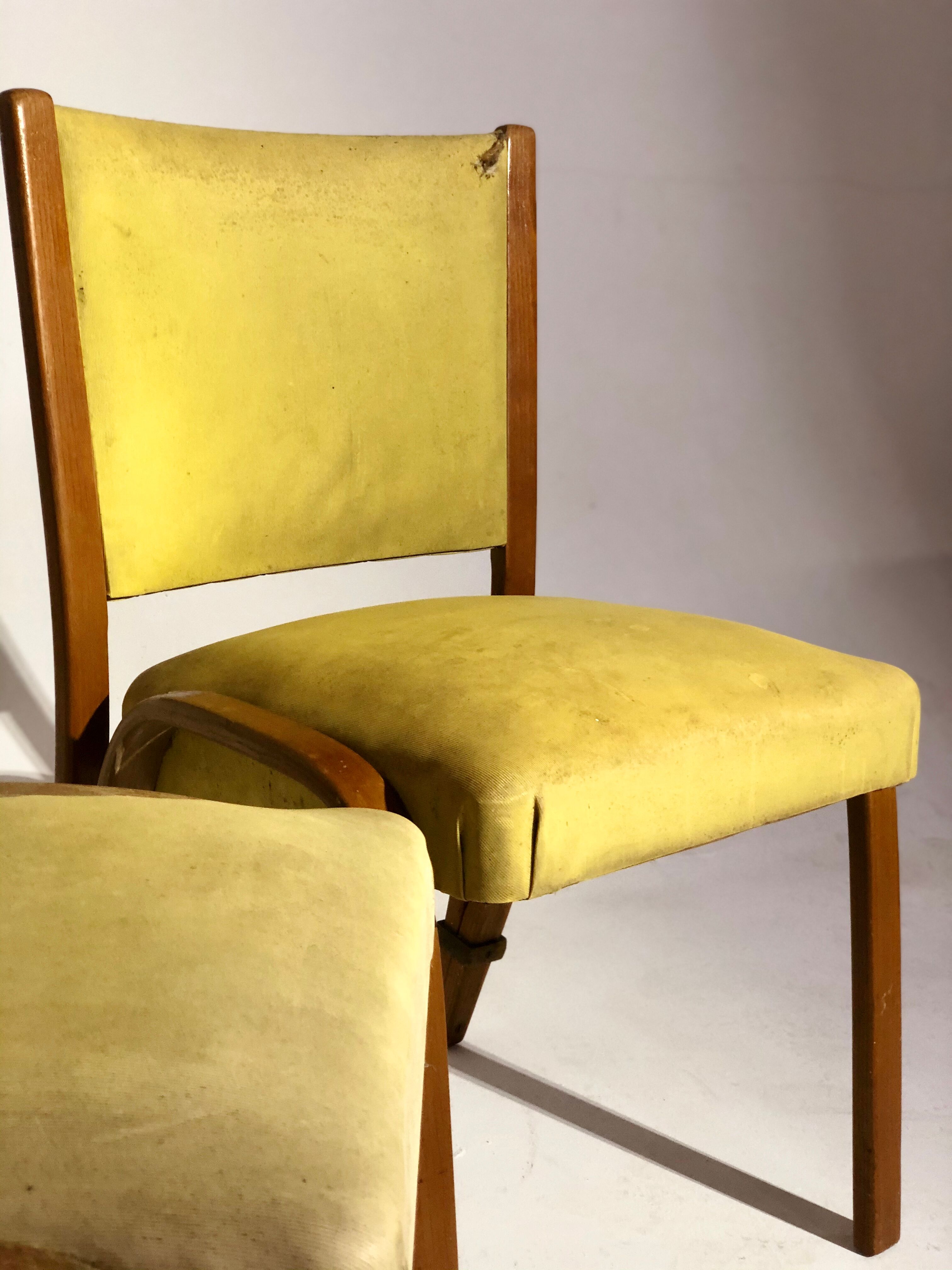 Pair of vintage Bow wood chairs for Steiner - Fabric and wood