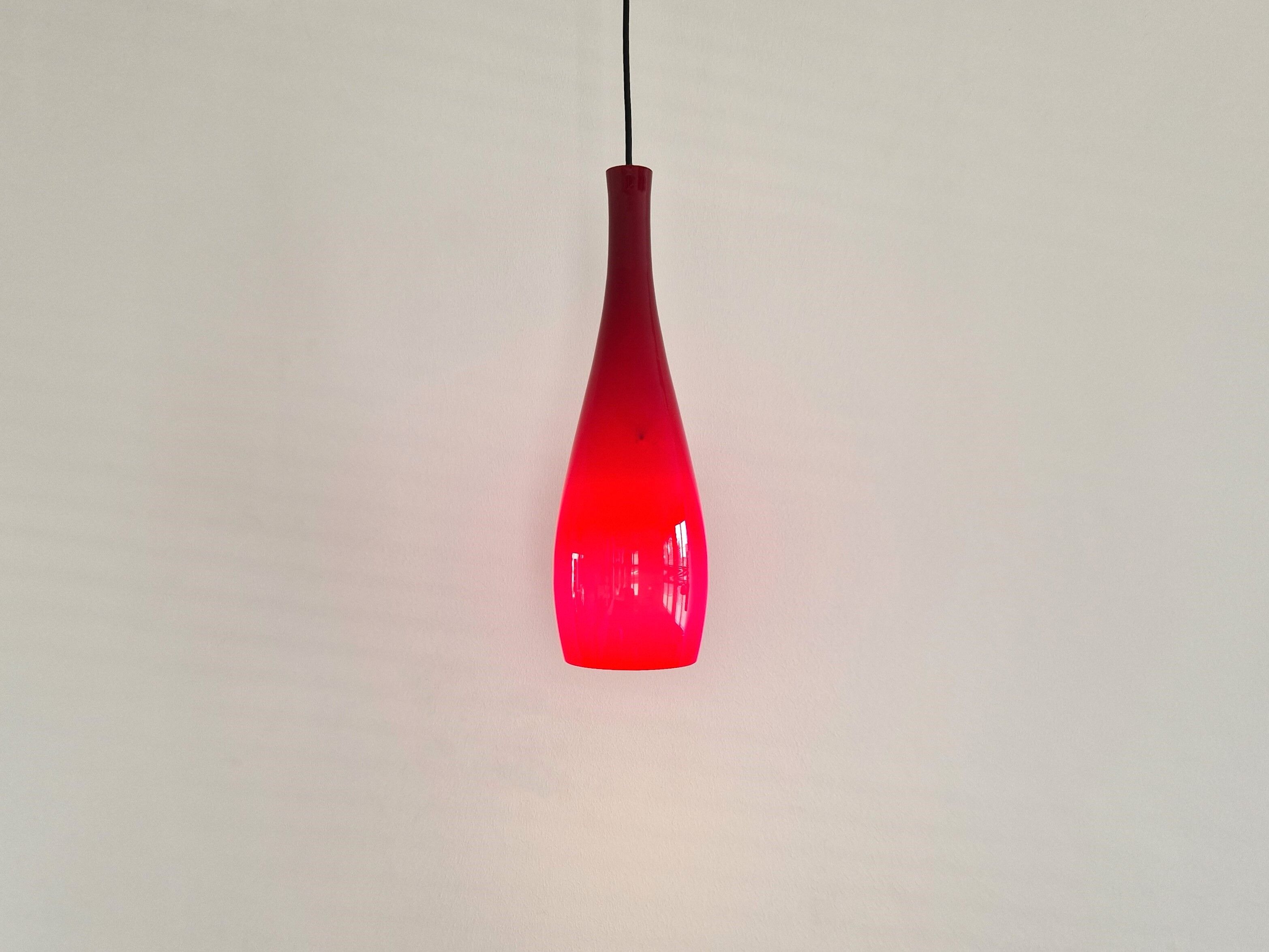 Red glass 'Bang' pendant lamp by Jacob E. Bang for Fog & Mørup, Denmark 1960's
