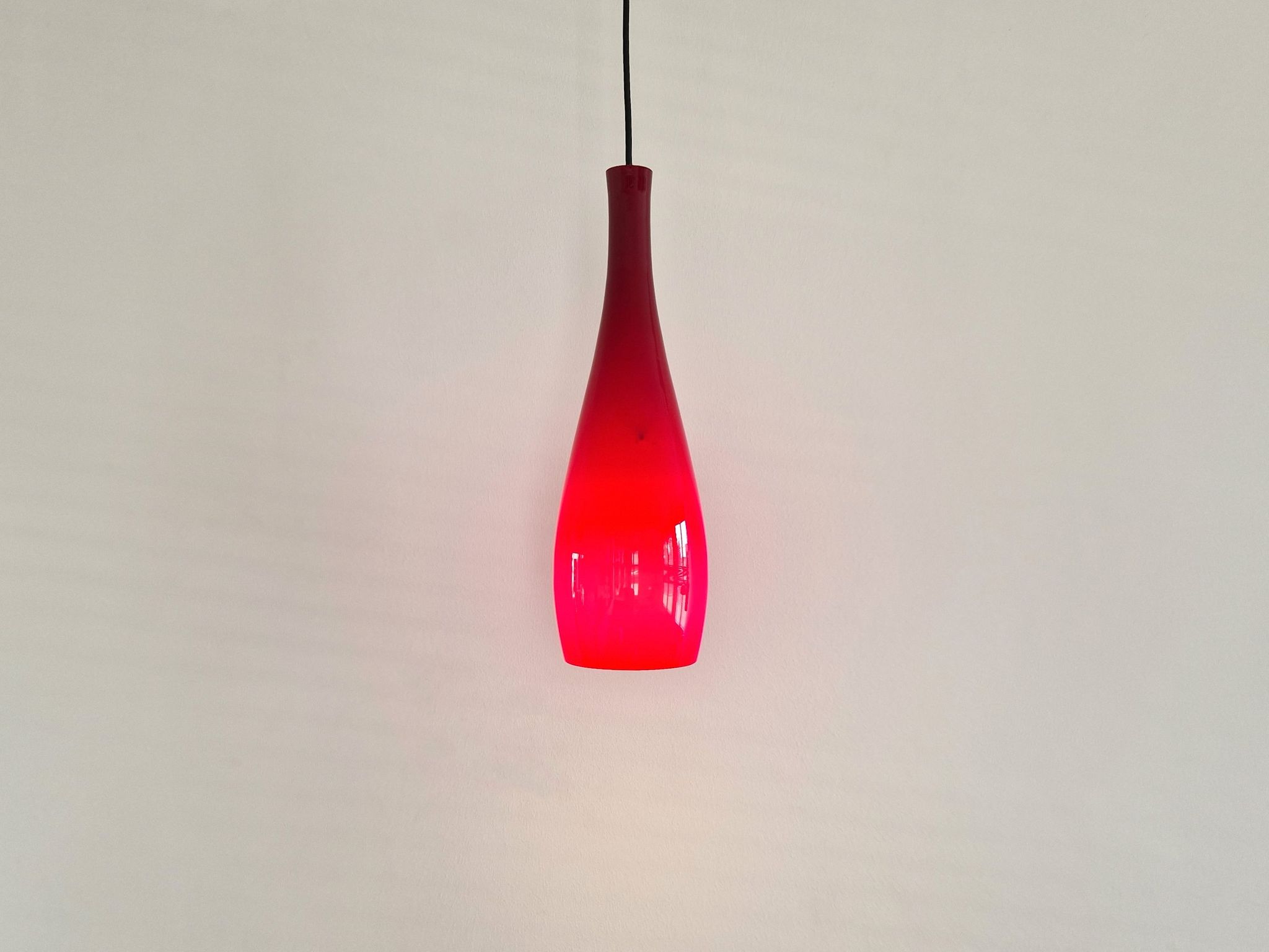 Red glass 'Bang' pendant lamp by Jacob E. Bang for Fog & Mørup, Denmark 1960's