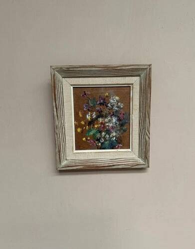 Mid-Century Oil on Panel “Flowers” by Unknown, Vintage & Framed
