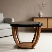 Large Art Deco centre table from the 1930s – Sabre legs in walnut and lacquer.