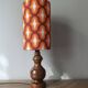 Vintage table lamp wood & seventies graphic print