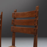 Set of six brutalist dining chairs in oak an wicker