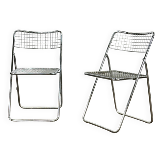 Set of two chrome-colored folding chairs by Niels Gammelgaard for Ikea