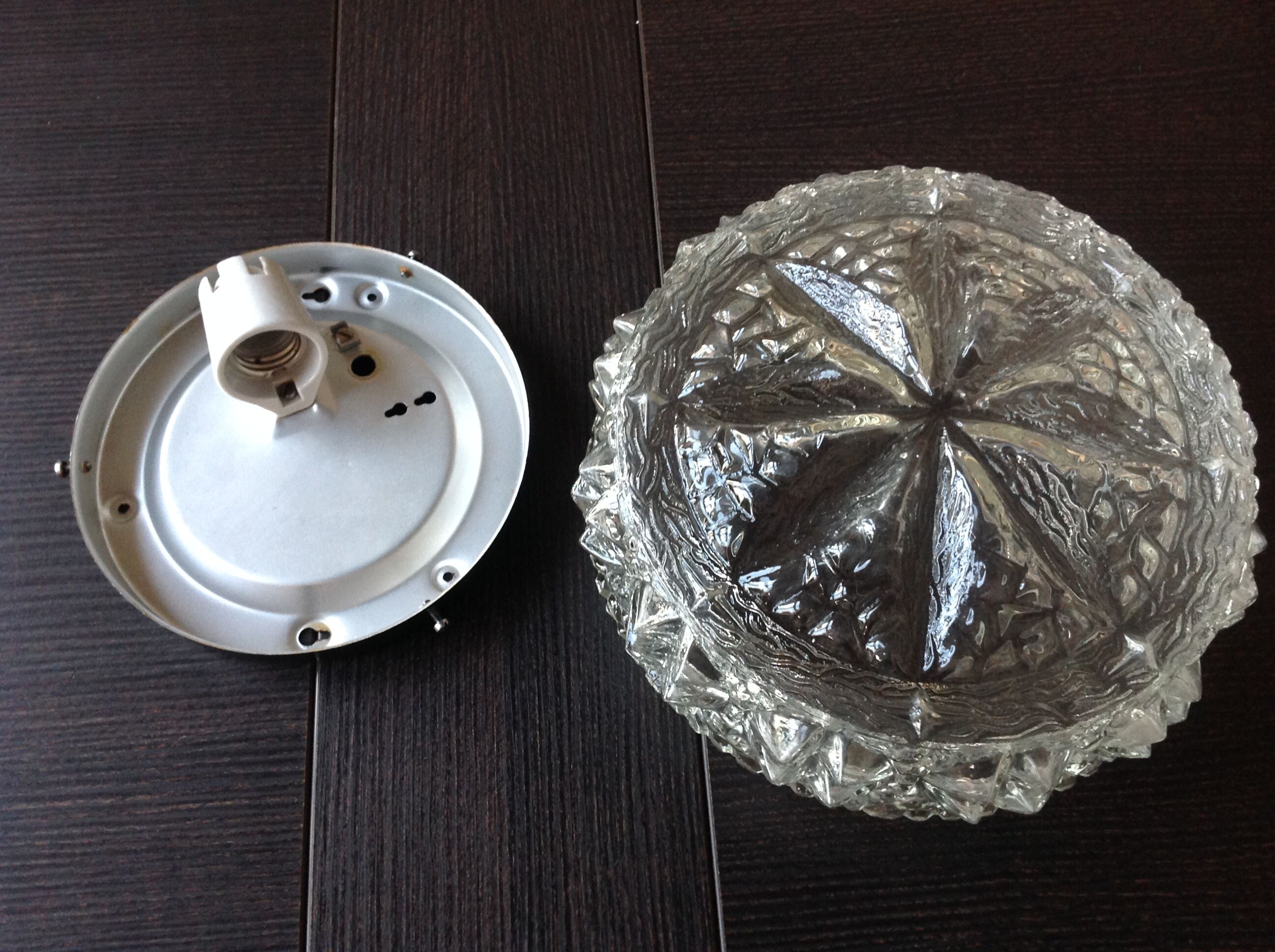 Structured glass round ceiling lamp vintage 60s-70s