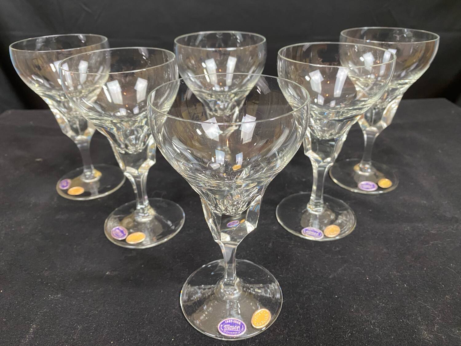 set of 6 antique cut crystal wine glasses in tulip shape from the pres