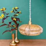 Vintage art deco pendant light with a yellow and white Clichy glass lampshade