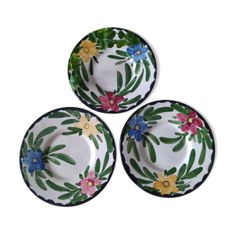 Trio of vintage flower plates