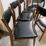 Set of 6 Scandinavian Skaï and teak wood chairs