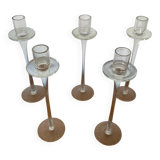 Set of 5 tulip candle holders in clear molded glass vintage decoration