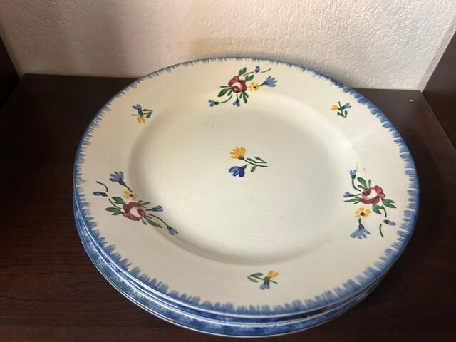 Set of 3 "didier" plates with floral decoration sarreguemines earthenware