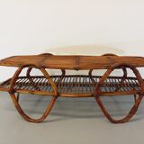 Coffee table with magazine tray in vintage rattan from the 60s