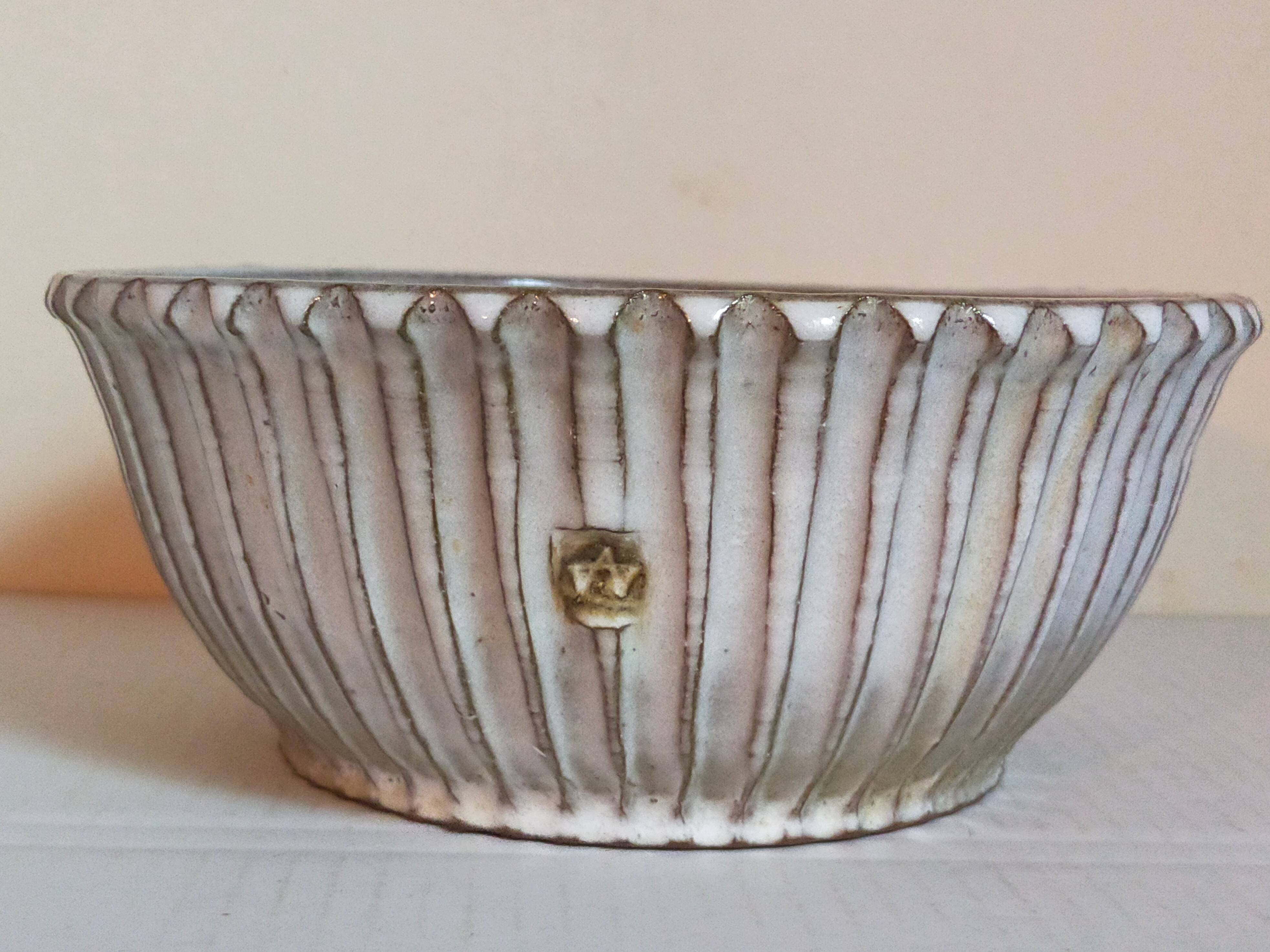 Vintage fluted enameled earthenware potter's salad bowl