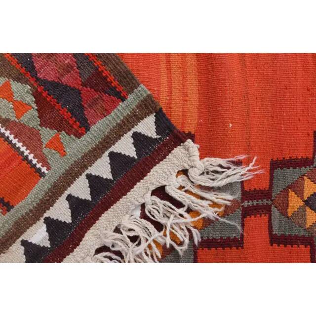 1970s Vintage Turkish Hand-Knotted Wool Cotton Orange Runner Rug 92x320