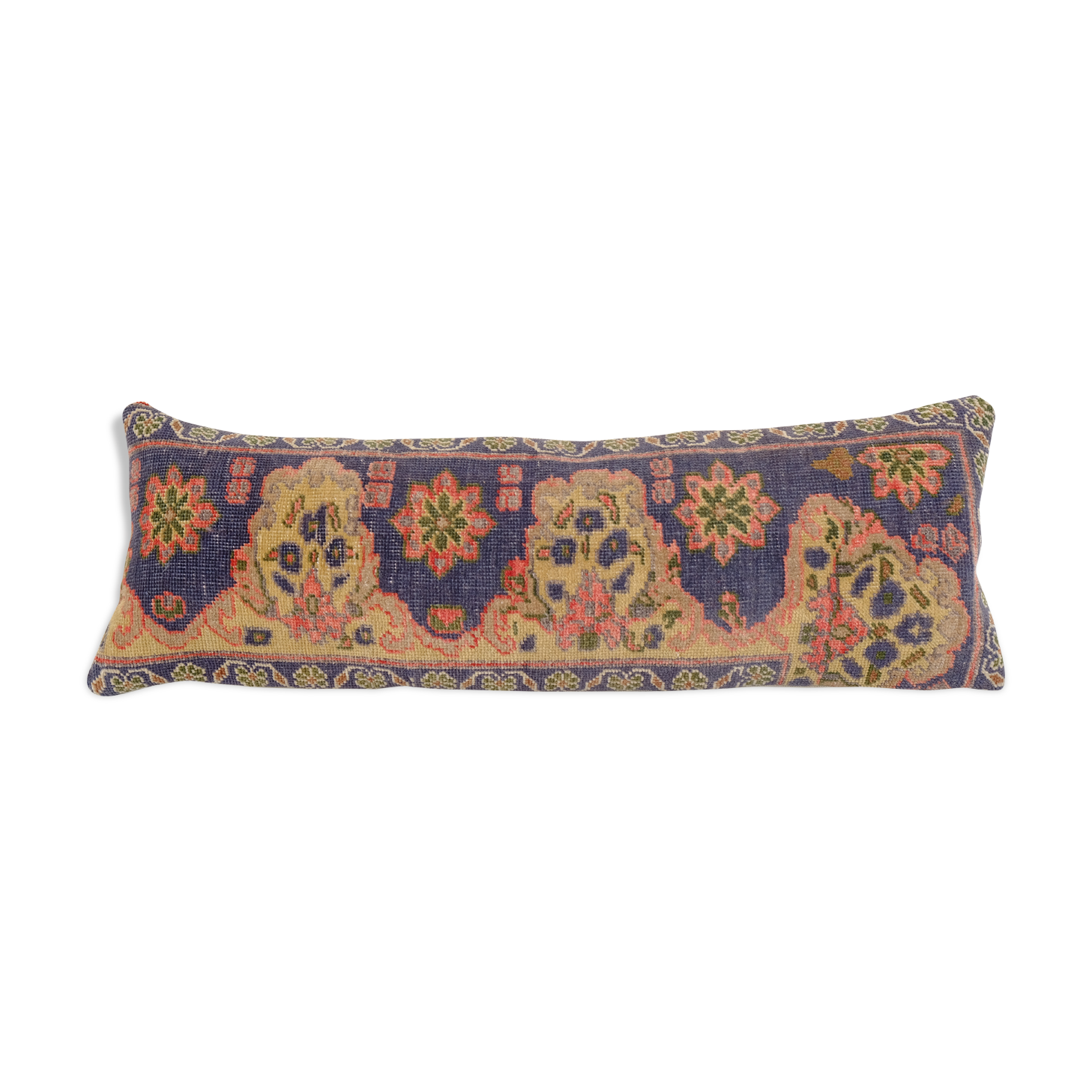 Turkish blue oushak rug pillow copper cover