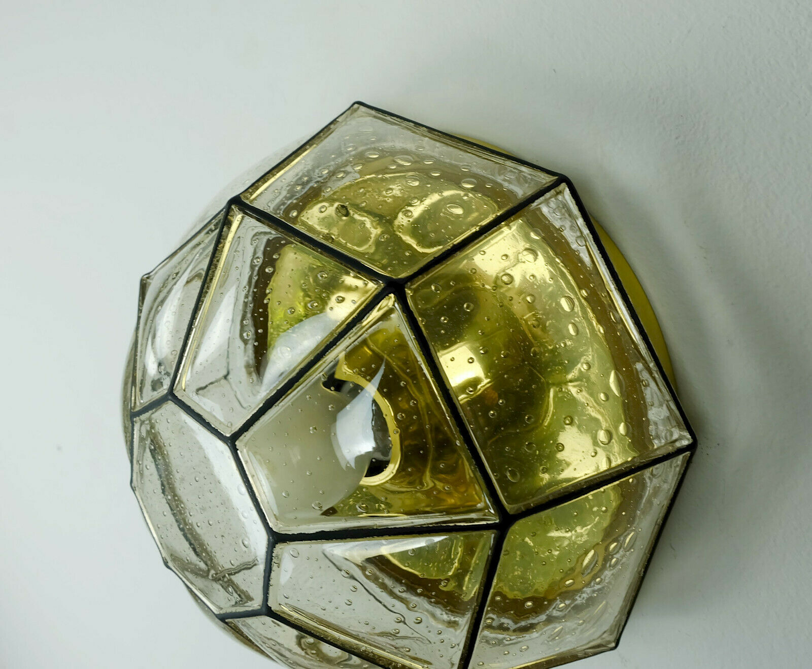 vintage 1960s 70s glashuette limburg CEILING LAMP bubble glass shade and brass