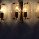 3 brass and vintage glass wall sconces