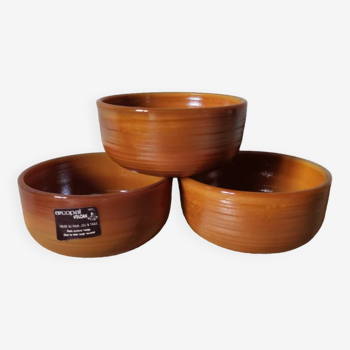 Set of 3 small vintage ramekin bowls Arcopal France brown molded glass