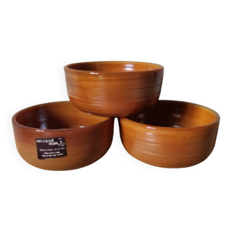 Set of 3 small vintage ramekin bowls Arcopal France brown molded glass