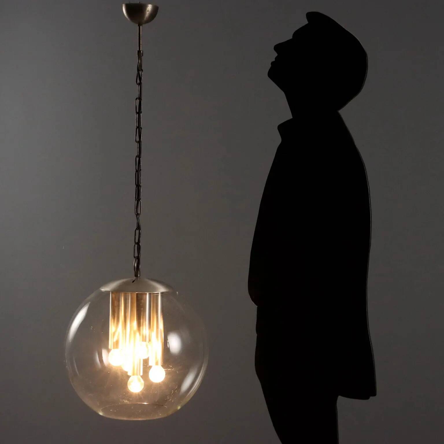 Vintage metal and glass pendant light, Italian design, 1960s.