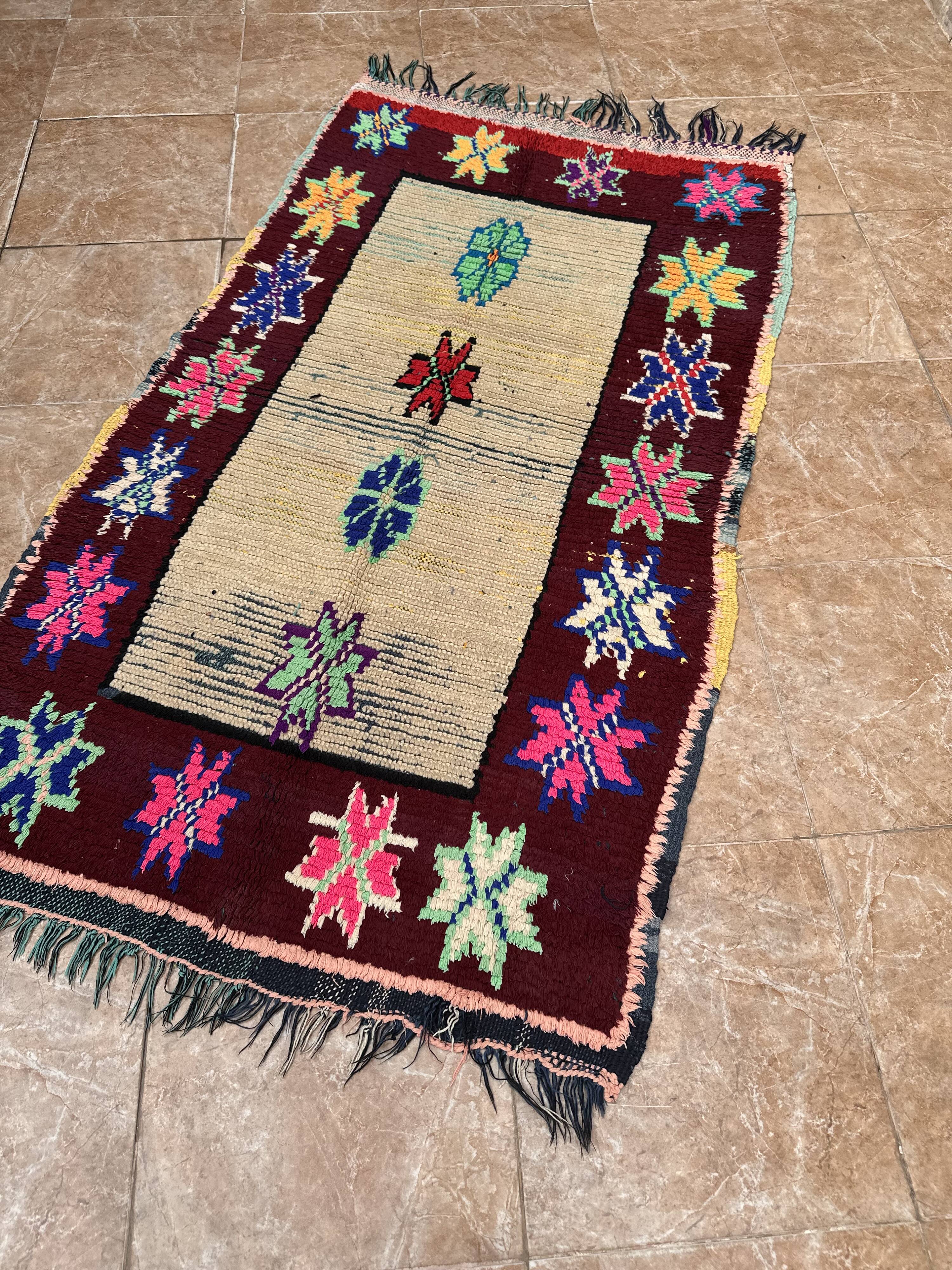 Unique Moroccan Rug - Vintage Art Deco Rug - Boucharouit Rug