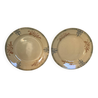 Duo of old plates with stenciled patterns